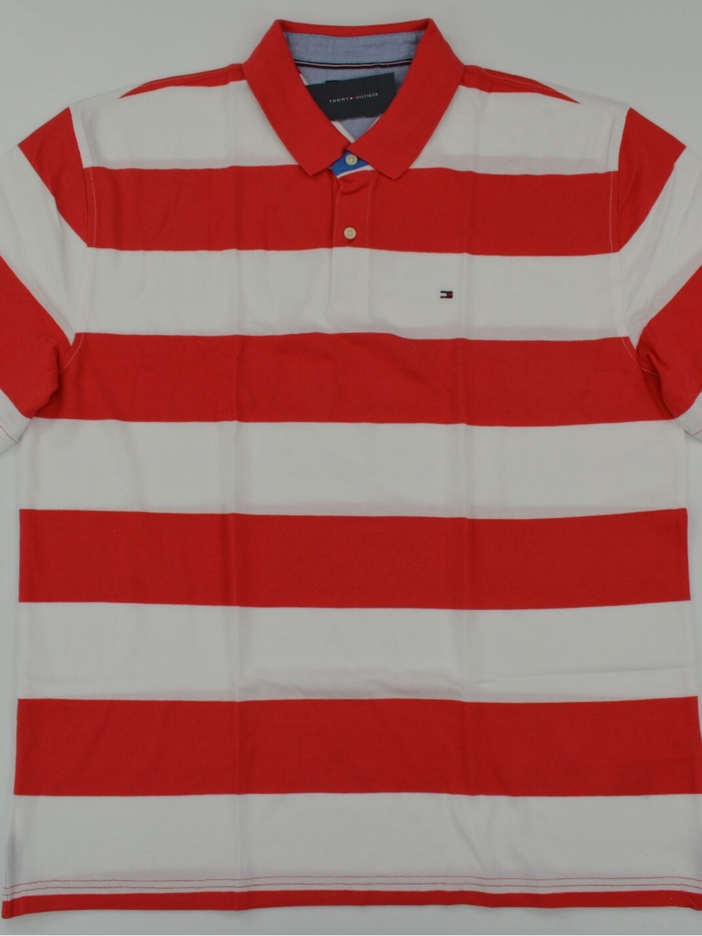 Tommy Hilfiger Red and White Horizontal Stripe Polo